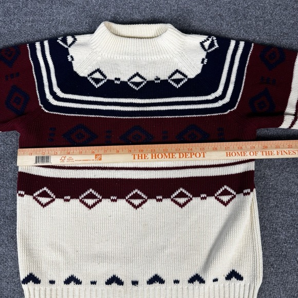 Vintage JCPenney Sweater Mens Small Cream Fair Isle Cable Knit Pullover 80s - Picture 3 of 6